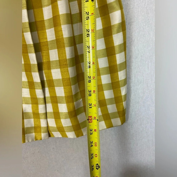 Fray I.D yellow white plaid  checker 3/4 sleeve belted dress Sz XS/S - Picture 9 of 9